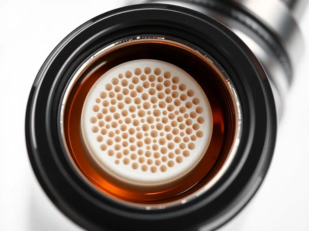 A close-up shot of a FEELM ceramic heating element inside a vape device, highlighting its porous structure and advanced heating technology.